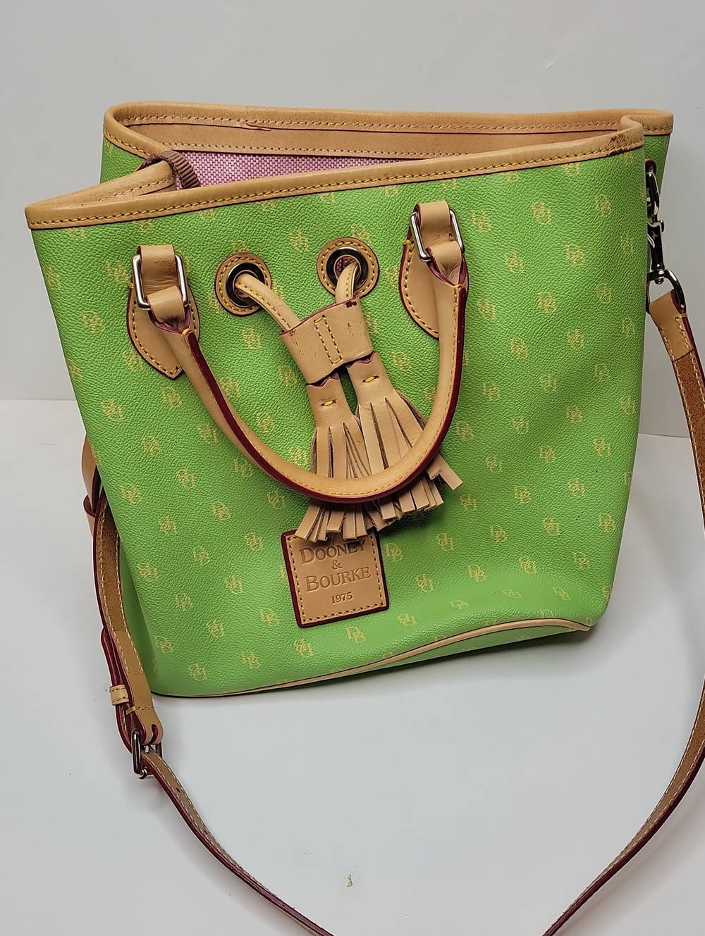 Dooney & Bourke Lime Green Leather-Trim Bucket Bag